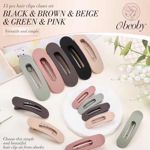 15 PCS Flat Claw Clips, 5 Colors Flat Hair Clips 3 Sizes Hair Claws for Women Girls Accessories Barrettes for thick Thin Hair, Birthday Mothers Day Gifts - color: Classic colors