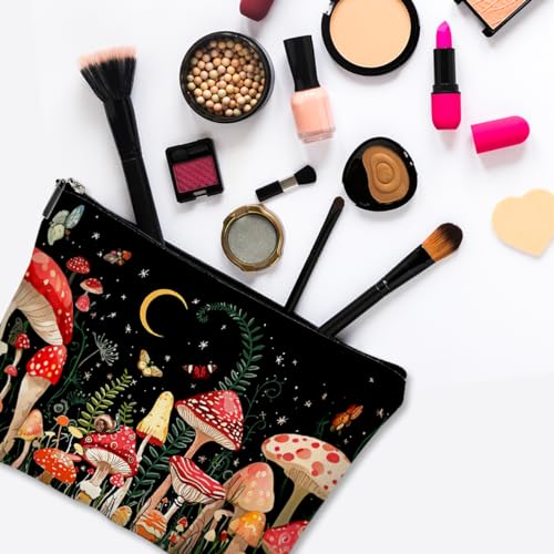 Small Makeup Bag for Purse Cute Canvas Waterproof Cosmetic Bags for Women Zipper Travel Toiletry Pouch-Mushroon Makeup Bags - color: Mushroon Makeup Bags