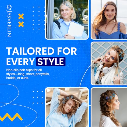 JASVERLIN Star Hair Clips for Girls, 36 pcs Cute Accessories Kawaii Metal Snap Hairclips for Women Kids, Colorful Y2k Aesthetic Glitter Stars Barrettes Assorted Size (Blue) - color: Blue
