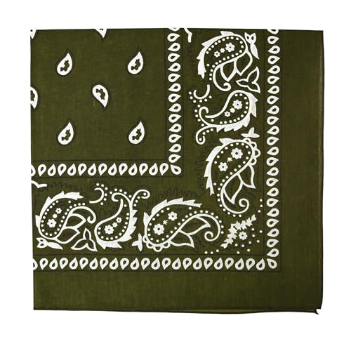 Motique Accessories Extra Large Paisley Bandana 27x27 Inch - color: Olive
