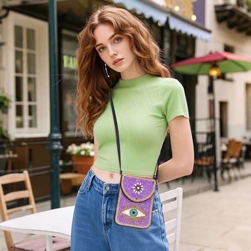Small Crossbody Bags for Women Designer Cell Phone Bag Boho Shoulder Wallet Purse - color: Purple