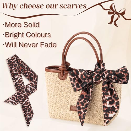 CHLINS 4PCS Satin Head Scarf for Women, Neck Hair Purse Handbag Accessory Fashion Versatile Thin Long Strip Scarf - color: Leopard Print