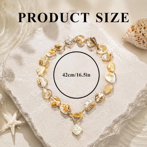 Chunky Shell Choker Necklace for Women,Natural Irregular Pearl Beaded Beach Necklaces,OT Buckle Pearl Pendant Choker,Bohemian Beach Necklace,Summer Beach Vacation Jewelry Gift for Women - color: Amber