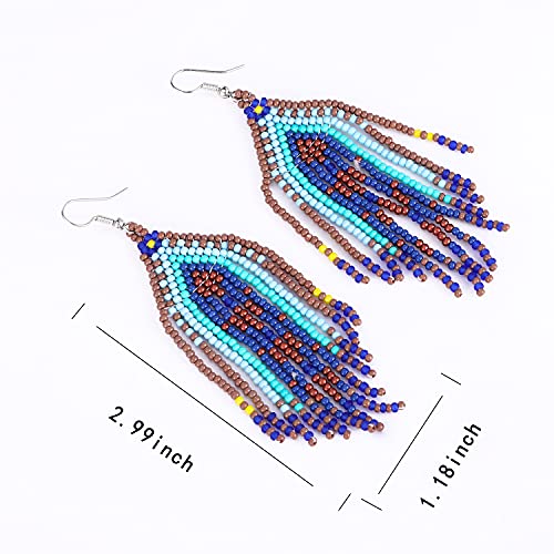 Long Beaded Tassel Earrings - Bohemia Colorful Bead Handmade Beaded Tassel Earrings，Gifts and Christmas - color: Dark gray blue