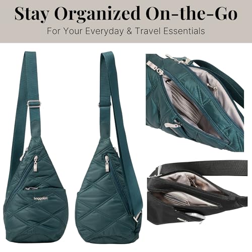 Baggallini Mini Sling - 12x7 Sling Crossbody Bag Backpack with Adjustable Shoulder Strap - color: Emerald Quilt