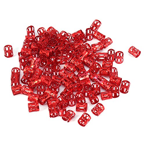 100PCS Braiding Beads Metal Cuffs,New Colorful Dreadlocks Beads Hair Braid Rings Clips Dread Locks, Rings Cuff Hair Decoration Braiding Filigree Tube Hair Jewelry (red) - color: red
