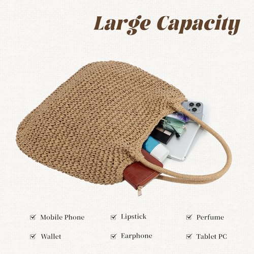Freie Liebe Summer Straw Beach Bags for Women Large Woven Shoulder Handbags Boho Tote Bag for Vacation, Travel - color: Light Brown