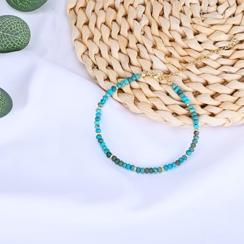 Natural Stone Beaded Anklets Bracelets for Women Handmade Beaded Anklet Bracelet Waterproof Boho Beads Ankle Bracelet Adjustable Summer Jewelry - color: light blue