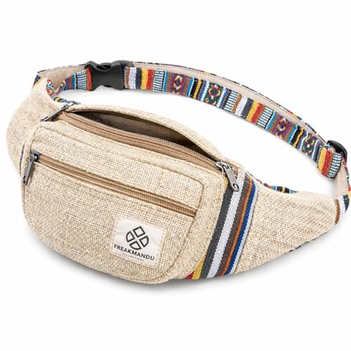 Freakmandu Eco-Friendly Boho Hippie Style Hemp Fanny Pack Hip Waist Bag for Hiking Running Jogging (Beatnik) - color: Beatnik