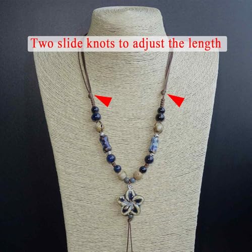 Boho Style Colorful Ceramic Bead Strand Necklace Adjustable Bohemian Jewelry Gift for Women, Fashion Clothing Matching Necklace - color: Brown-Black
