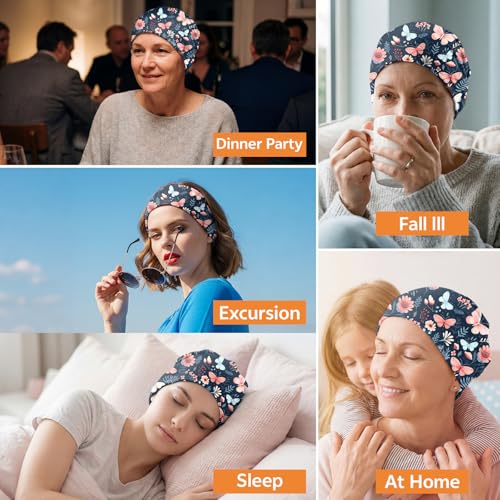 Chemo Caps Slouchy Beanie Hat Stretch Cancer Head Wraps Turban Sleep Headwear Scarf for Women Girls Men - color: I-7-butterfly Flower