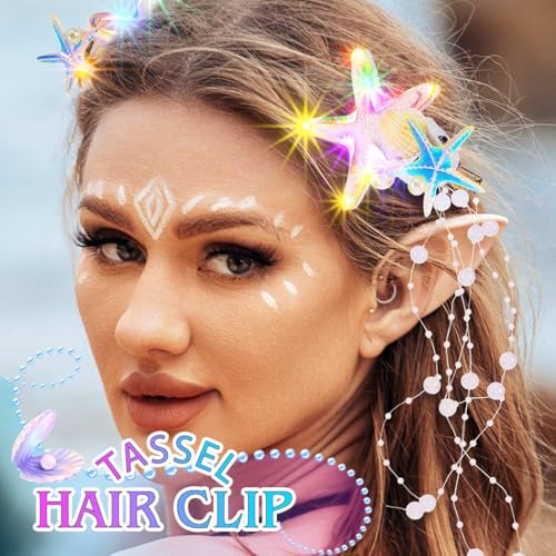 Starsifh Light Up Mermaid Hair Clips Ocean Seashell LED Hair Aaccessories headband for Women