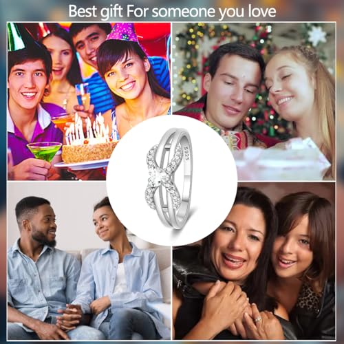 KUNSIR 925 Sterling Silver Rings Classic Cubic Zirconia Eternity Promise Statement Anniversary Wedding Bands Engagement Rings for Women Infinity Forever Love Ring Size 7-9 - style: Luxury Infinity Ring