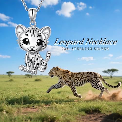 925 Sterling Silver Animal Necklaces Lion/Cat/Phoenix/Bunny/Koalas Necklace Adjustable Chain Animal Lover Pendant Jewelry for Women Men - style: Leopard