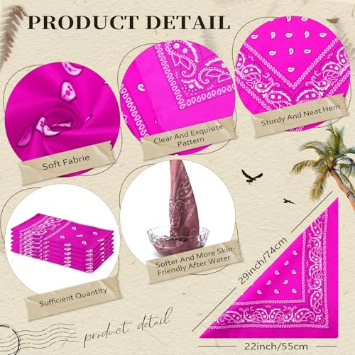 Suhine 12 Pcs Bandanas Bulk for Women Men 22 x 22 Inch Paisley Headband Cowboy Handkerchief Summer Beach Party Costume - color: Purple