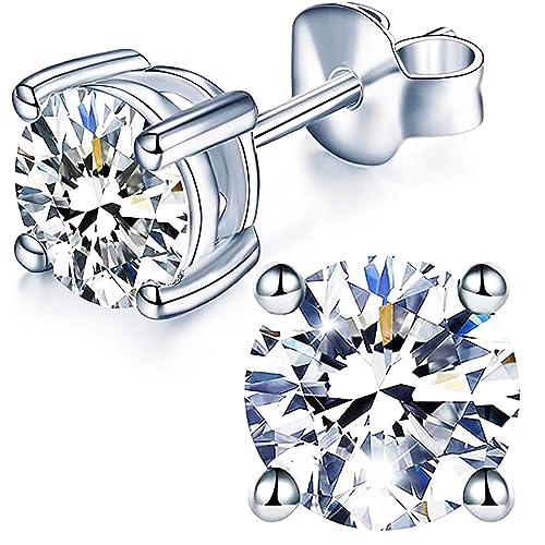 YODEWA 1/2/3ct Moissanite Stud Earrings for Women 925 Sterling Silver Hypoallergenic Butterfly Back 1 Pair DEF Color Lab Created Brilliant Round Moissanite Earrings - color: Round Solitaire, size: 1CTW (0.5CT Each)