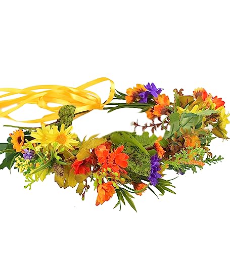 Vivivalue Women Flower Crown Flower Headband Hair Wreath Floral Headpiece Halo Boho with Ribbon Wedding Party Festival Photos - color: P