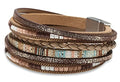 Fesciory Leather Wrap Bracelets for Women, Boho Leopard Multi-Layer Crystal Beads Cuff Bracelet Jewelry - color: Boho Braid(Brown)