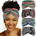 4 Pack Wide Headbands for Women Boho Turban Headbands Elastic Non Slip Hair Bands Yoga Striped Headwraps Hair Bandana Accessories - color: Multicolor-4