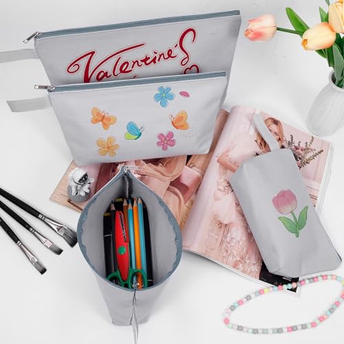 10 Pieces Cotton Canvas Makeup Bag with Bottom and Strap, Multi-Purpose Cosmetic Bag with Zipper Travel Toiletry Pouch, Blank DIY Craft Bag (Grey, XS) - color: Grey, size: XS