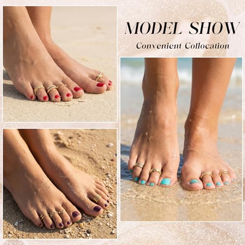 18PCS Toe Rings for Women Non Tarnish Gold/Silver Rings Open Flower CZ Band Toe Ring Set Adjustable Ring Summer Beach Foot Jewelry Gifts - color: Gold
