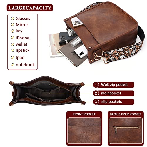 HKCLUF Crossbody Bag Purse for Women 2PCS/Set Leather Hobo Handbag Wallet Set With 2Adjustable Guitar Strap Shoulder Bag | Purse - color: A13-browncoffee