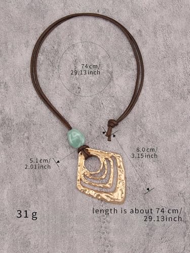 GelConnie Leather Necklace for Women Round Wooden Pendant Long Leather Choker Vintage Sweater Necklace Gold Chunky Boho Necklaces for Women - style: Chunky Boho Pendant Necklace