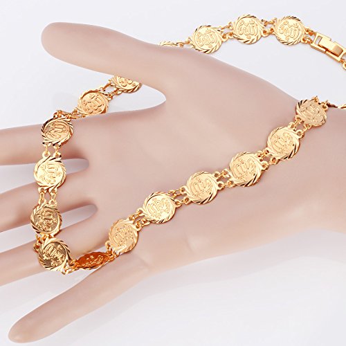 U7 Allah Necklace for Women/Men, 18K Gold Plated Square/Oval/Coin/Heart/Crescent Moon Islamic Pendant Necklace Muslim Jewelry with Chain - color: 06.Coin Necklace Gold