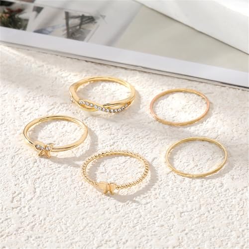 Knuckle Rings Set for Women,Simple Dainty Stackable Finger Ring Pack Minimalist Cute Butterfly Moon Heart Rings Boho Statement Jewelry Size Mixed - style: Style-F