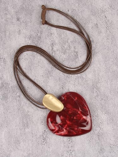 GelConnie Long Necklaces for Women Boho Large Pendant Necklace Casual Bohemian Brown Leather Choker Sweater Circle Statement Stone Necklace - style: Red Heart Gold Necklace