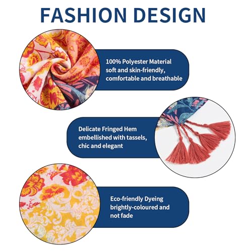 QIUTIMIY Scarf for Women Lightweight Soft Floral Leopard Printed Scarves Fall Winter Fashion Shawl Wrap with Fringe - color: Flower-red Brown