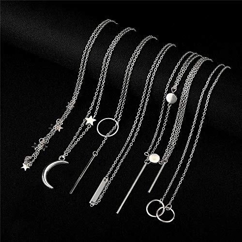 Starain 12Pcs Layered Choker Necklace Fashion Multilayer Chain Necklace Simple Gold Necklace Set for Women - color: 12Pcs Silver Necklace Set