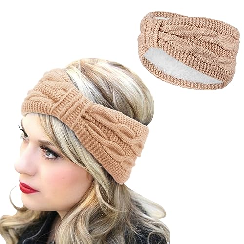 DRESHOW Crochet Ear Warmer Headband Soft Knit Chunky Turban Stretch Thick Headbands Warmer Fuzzy Head Wrap for Women - color: 1 Pc Double Twist: Pink
