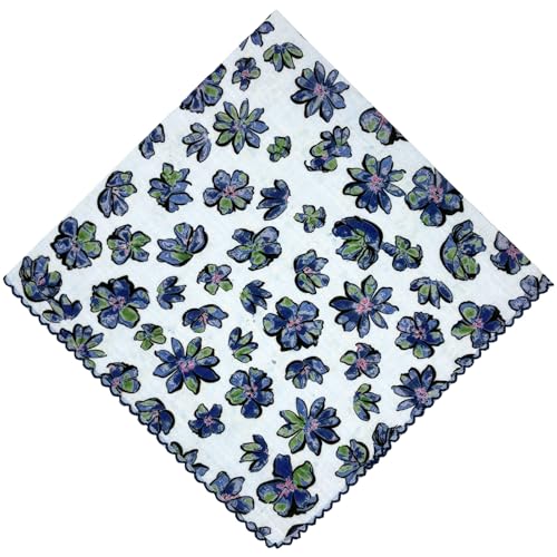 21x21 inches 100% Cotton Bandana for Women - Soft Square Scarf, Multi-Purpose Head Covering, Hair Bandana - color: P09-blue Floral