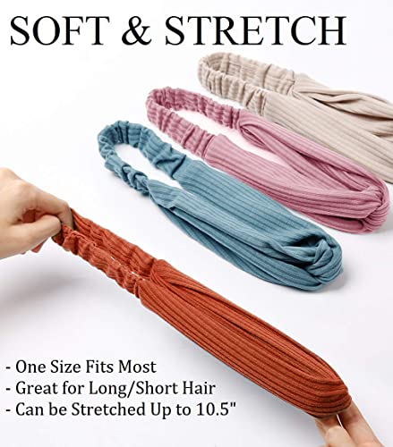 Huachi Headbands for Women Twist Knotted Boho Stretchy Hair Bands for Girls Criss Cross Turban Plain Headwrap Yoga Workout Vintage Hair Accessories, Solid Color, 8Pcs - color: Retro-Beloved