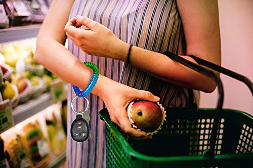 Lucky Line 2” Spiral Wrist Coil with Steel Key Ring, Multi-Color Flexible Wrist, Band Key Chain Bracelet, Stretches to 12”, Blue, Dark Blue,Green 1 PK (4103341) - color: Blue Green, size: 1 Pack