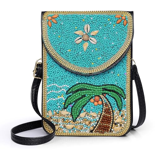 Small Crossbody Bags for Women Designer Cell Phone Bag Boho Shoulder Wallet Purse - color: Coconut Tree