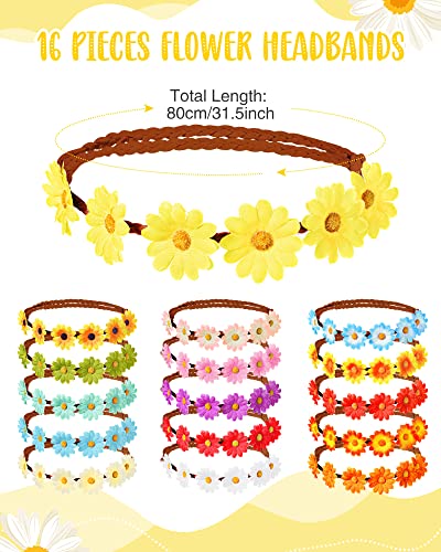 CHENGU Retro Flower Sunglasses Daisy Flower Headbands Costume Accessories Set Groovy 60s 70s Hippie Boho Party Favor, Festival Beach Birthday Decorations(32 Pieces,Bright Style) - style: Bright Style