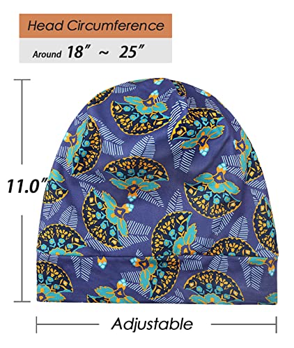 Adjustable Satin Lined Sleep Cap for Dreadlocks Curly Hair Large Head-Stay On Overnight - color: Blue Green