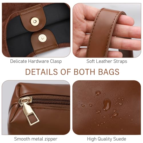 2-Piece Vegan Leather Purse Set for Women: Slouchy Hobo Shoulder Bag & Suede Tote Bag - color: Coffee
