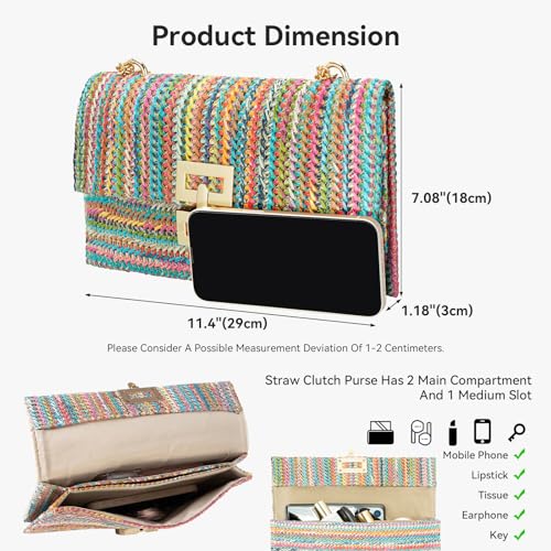 Gets Straw Clutch Purse for Women, Woven Beach Bag Summer Corssbody Purse Small Rattan Shoulder Bag for Travel | Hand-woven - color: Multi-colored 2