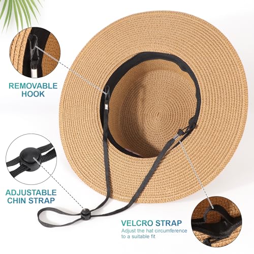 DRESHOW Women Straw Panama Hat Travel Fedora Beach Sun Hat Summer Wide Brim Straw Roll up Hats UPF 50+ - color: Fedora L Khaki