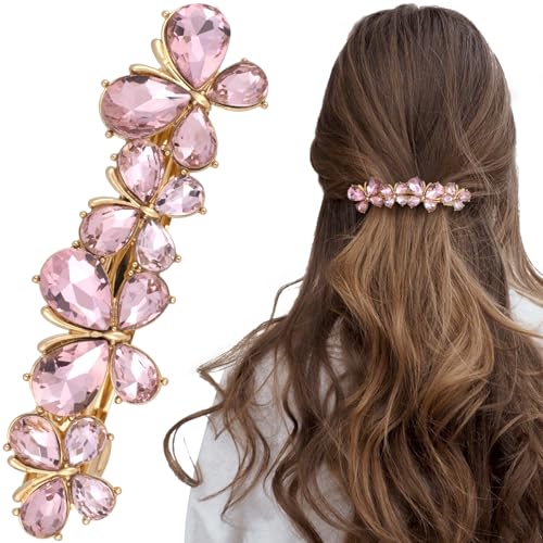 Joez Wonderful Rhinestone Hair Clips, Bridal Hair Accessories for Women, Sparkly Crystal Hair Pins, Fancy Hair Barrettes for Wedding, Bride, Long Hair (Pink Butterfly, 1 Pcs) - color: Butterfly Pink