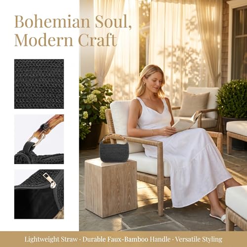 GOKTOW Straw Clutch Purses for Women Small Summer Handbag Woven Beach Hobo Tote Bags Vacation Crossbody Bag 2026 - color: Black