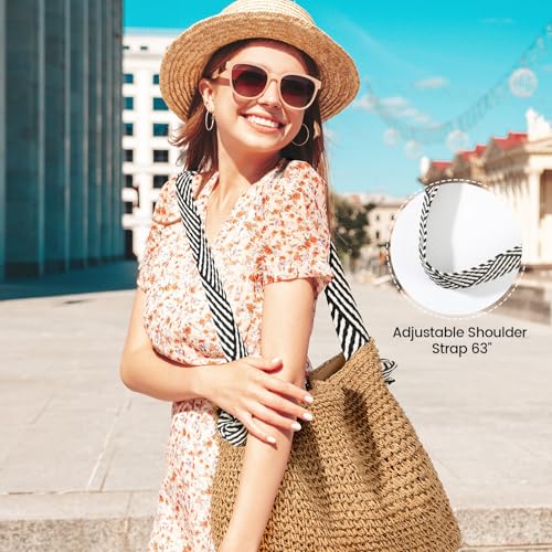 fauson Beach Bags for Women - Straw Bag Tote Bags Casual Boho Large Summer Crossbody Shoulder Handbags Purse - color: Brown Straw Bag