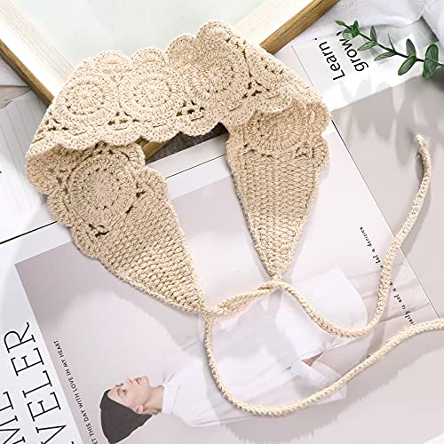 CHLINS Headband, 3PCS Crochet Hairband for Women - Floral Elastic Handmade Head Wrap Bohemian knit Headband for Women and Girls (Purple, Beige, Light coffee) - color: Purple+Beige+Light coffee