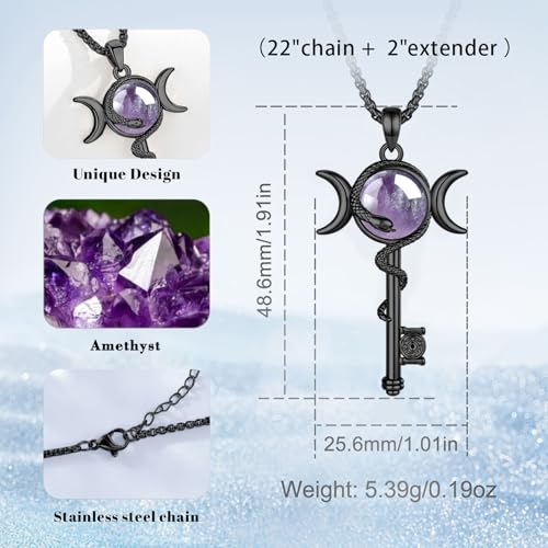 INFUSEU Mystical Hecate Triple Moon Goddess Necklaces, Divine Feminine Protection Gifts - style: Amethyst Hecate Key - Black