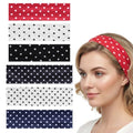 6PCS Polka Dot Fabric Headbands, Soft Stretchy Headbands, Wide Polka Dot Headband, for Running, Yoga, and Everyday Wear (Black, White, Red, Navy Blue)