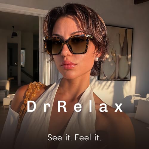 DrRelax Big Square Sunglasses Womens Retro Polarized Sun Glasses with Metal UV 400 Protection - color: Leopard/ Gradient Brown