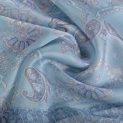 100% Mulberry Silk Women's Neck Silk Scarf-Lightweight Shawl,FLoral Print Beach Silk Wrap-Scarves for Photography - color: Grey Blue
